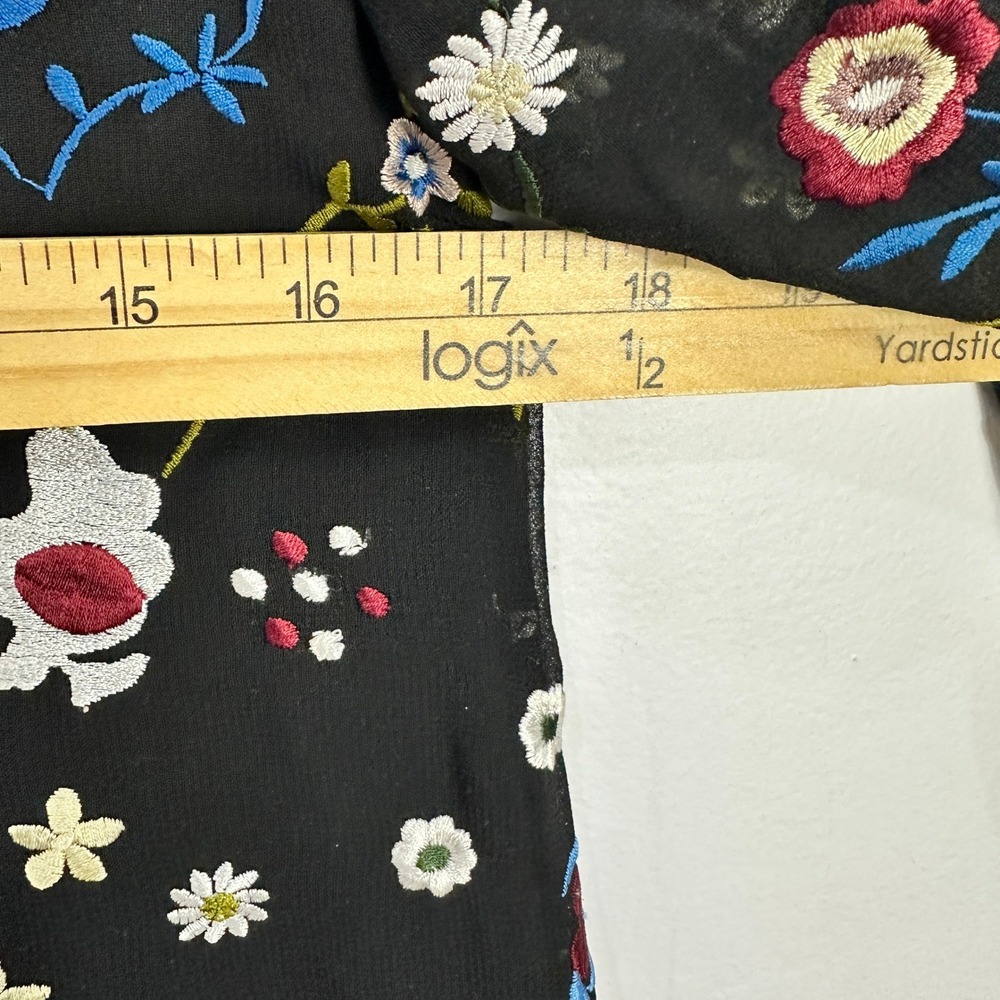 Alice + Olivia Eleonora Silk Embroidered Floral Bird Flare Sleeve Shift Dress S - Picture 9 of 9